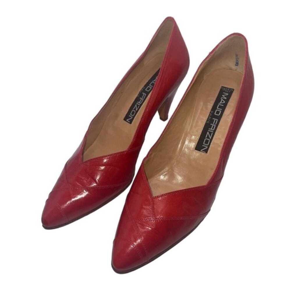 MAUD FRIZON Heels Women’s‎ Size 37 EU Red Leather Vintage Rounded Toe 3" Heel